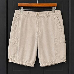 Cubavera Men’s Beige Solid Linen Rayon Canvas Cargo Shorts Flat Front Zip